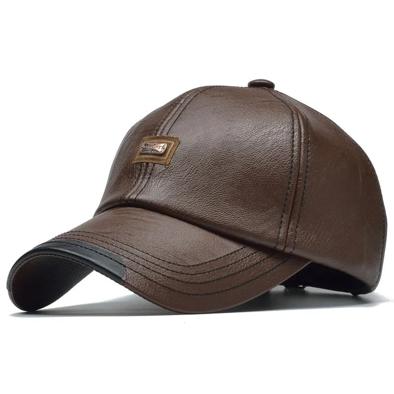 Brand Autumn Winter Leather Baseball Cap Men Women Gorras Planas Snapback Hat Bone Masculino PU Leather Trucker Cap