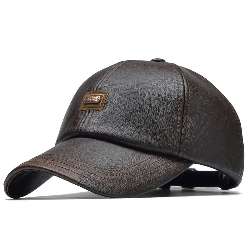 Brand Autumn Winter Leather Baseball Cap Men Women Gorras Planas Snapback Hat Bone Masculino PU Leather Trucker Cap