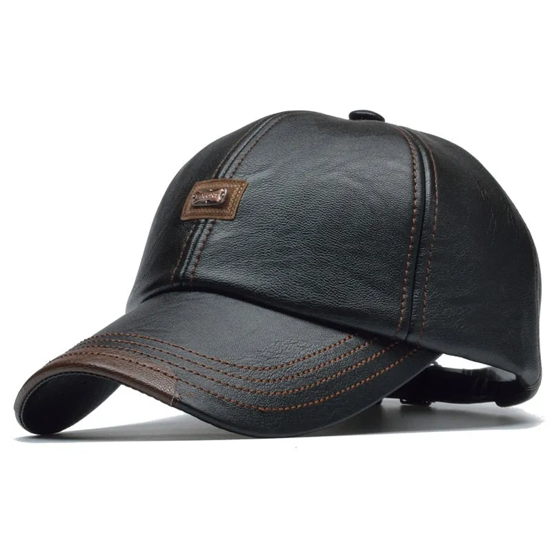 Brand Autumn Winter Leather Baseball Cap Men Women Gorras Planas Snapback Hat Bone Masculino PU Leather Trucker Cap