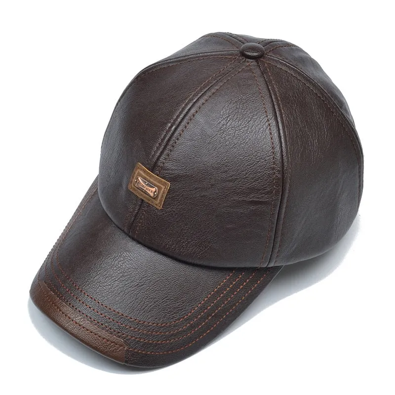 Brand Autumn Winter Leather Baseball Cap Men Women Gorras Planas Snapback Hat Bone Masculino PU Leather Trucker Cap