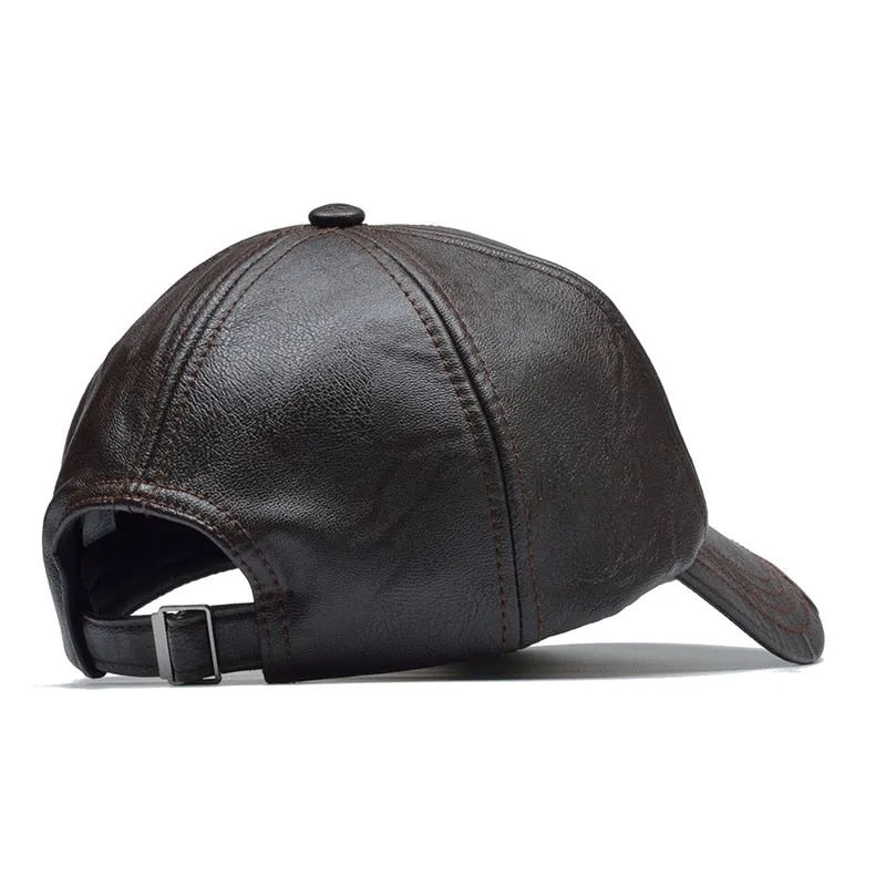 Brand Autumn Winter Leather Baseball Cap Men Women Gorras Planas Snapback Hat Bone Masculino PU Leather Trucker Cap