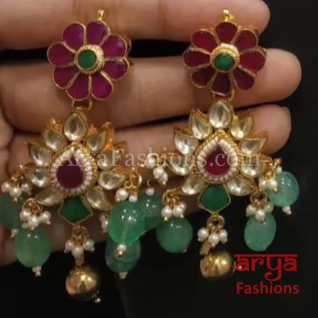 Bridal Emerald Green Ruby Kundan Bridal Necklace with Earrings