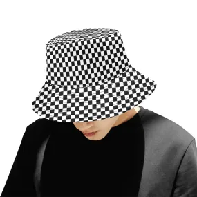 Checkered Bucket Hat, Black White Racing Check Retro Vintage Summer Festival Cute Women Men Designer Beach Sun Shade Y2K Cotton Twill