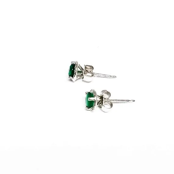 Emerald Diamond Halo Stud Earrings