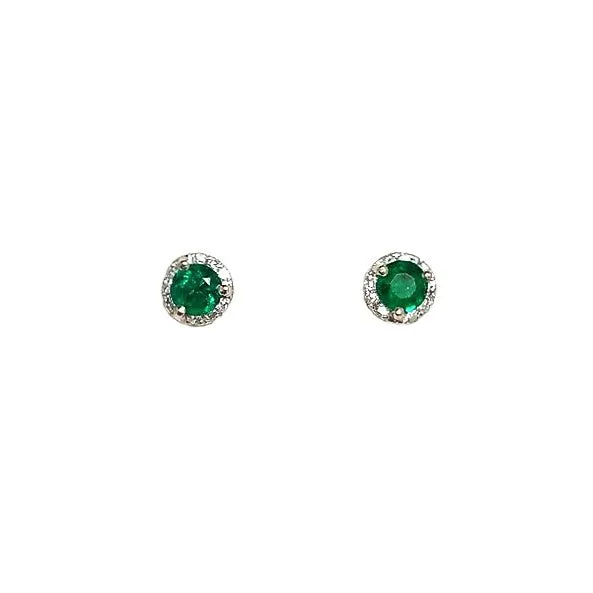 Emerald Diamond Halo Stud Earrings