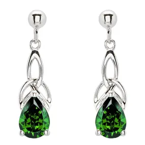 Emerald Green Cubic Zirconia Trinity Knot Earrings