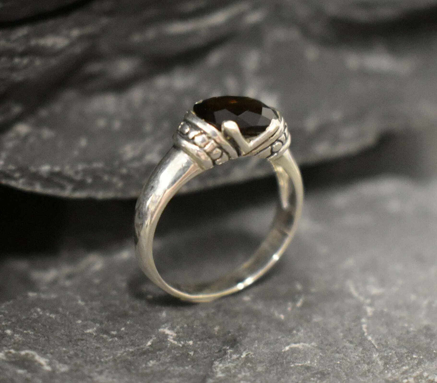 Genuine Quartz Ring - Smoky Topaz Boho Ring - Brown Solitaire Ring