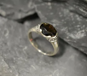 Genuine Quartz Ring - Smoky Topaz Boho Ring - Brown Solitaire Ring