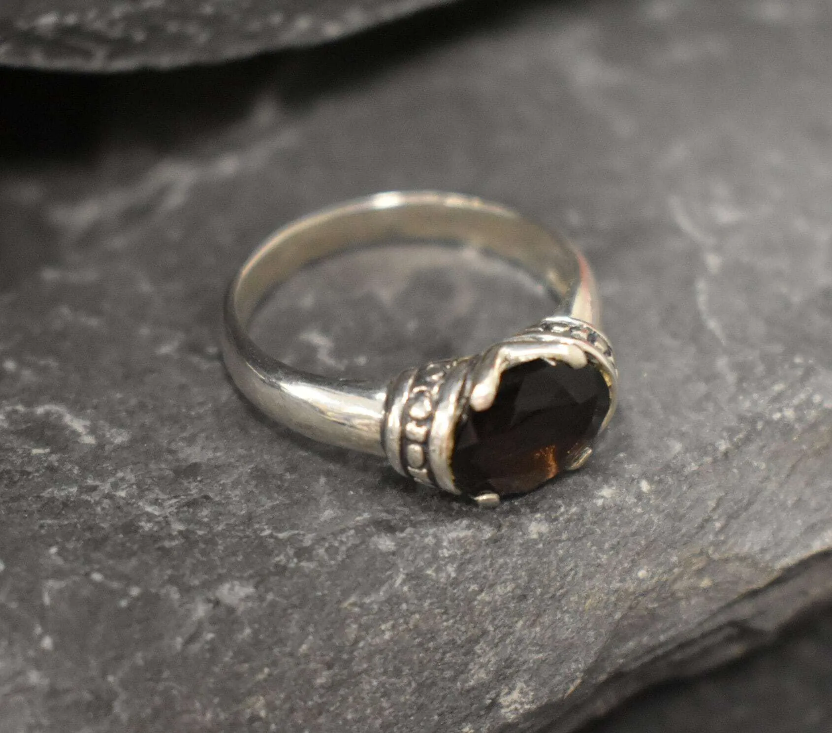 Genuine Quartz Ring - Smoky Topaz Boho Ring - Brown Solitaire Ring