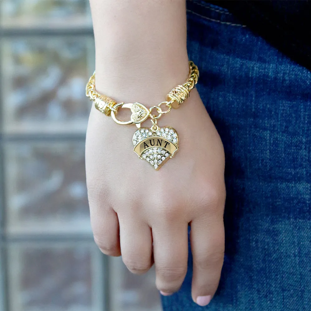Gold Aunt Pave Heart Charm Braided Bracelet