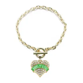 Gold Green Banner Baby's 1st X-Mas Pave Heart Charm Toggle Bracelet
