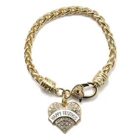 Gold Happy Festivus Pave Heart Charm Braided Bracelet