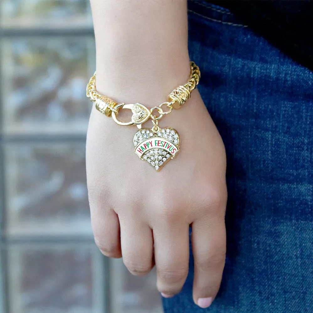 Gold Happy Festivus Pave Heart Charm Braided Bracelet