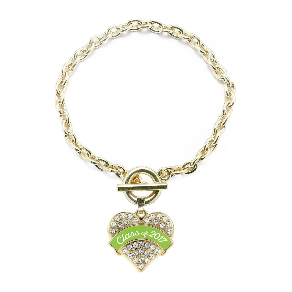 Gold Lime Green Class of 2017 Pave Heart Charm Toggle Bracelet