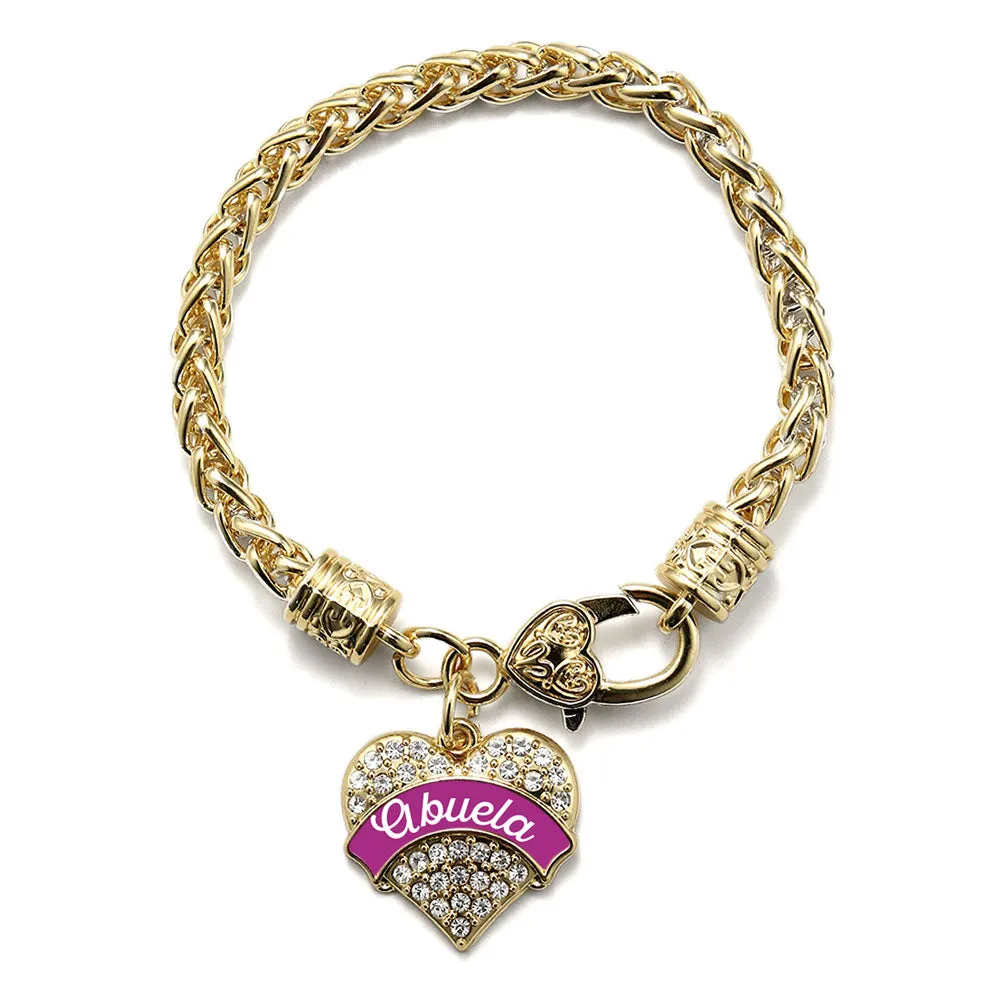 Gold Magenta Abuela Pave Heart Charm Braided Bracelet