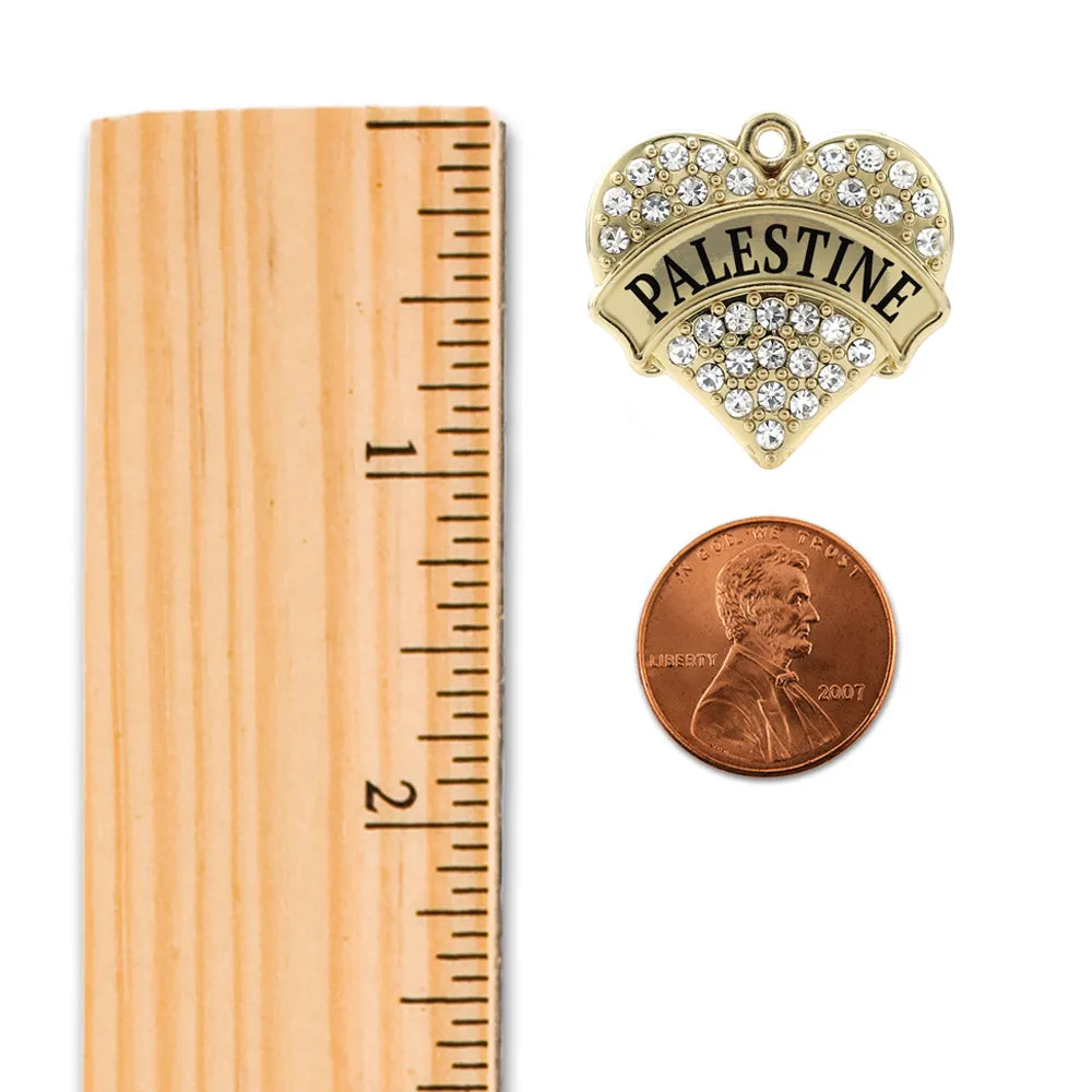 Gold Palestine Pave Heart Charm Toggle Bracelet