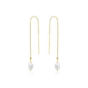 Gold Pearl Threader Earrings