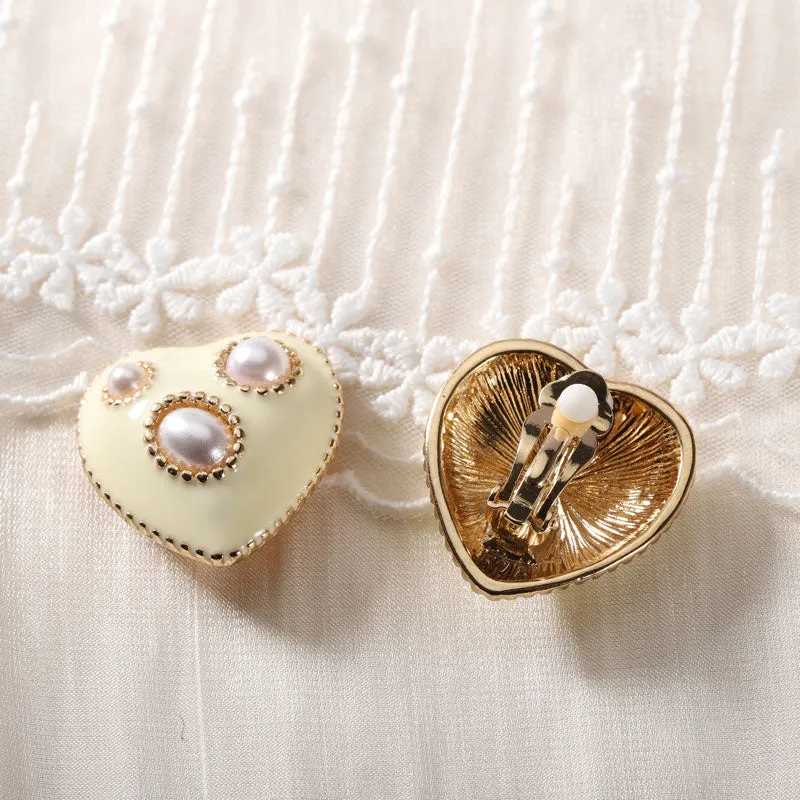Heart Pearl Ear Clips