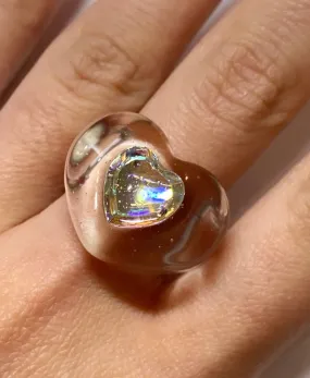 IRIDESCENT HEART RING