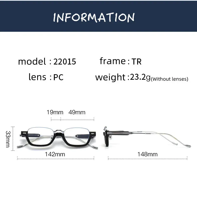 Kocolior Unisex Semi Rim Acetate Stainless Steel Hyperopic Reading Glasses 22015