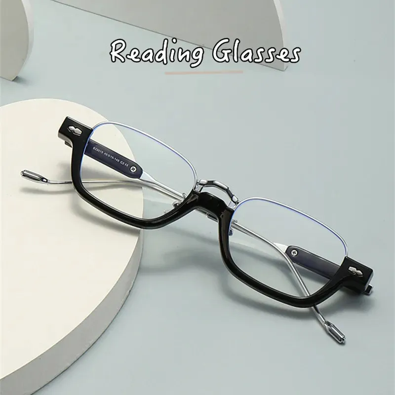 Kocolior Unisex Semi Rim Acetate Stainless Steel Hyperopic Reading Glasses 22015