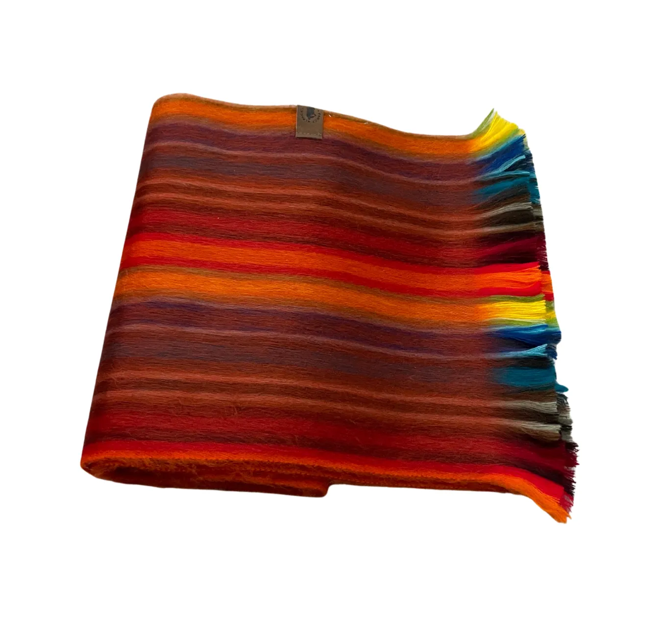 Luxurious Orange And Red Striped Alpaca Scarf