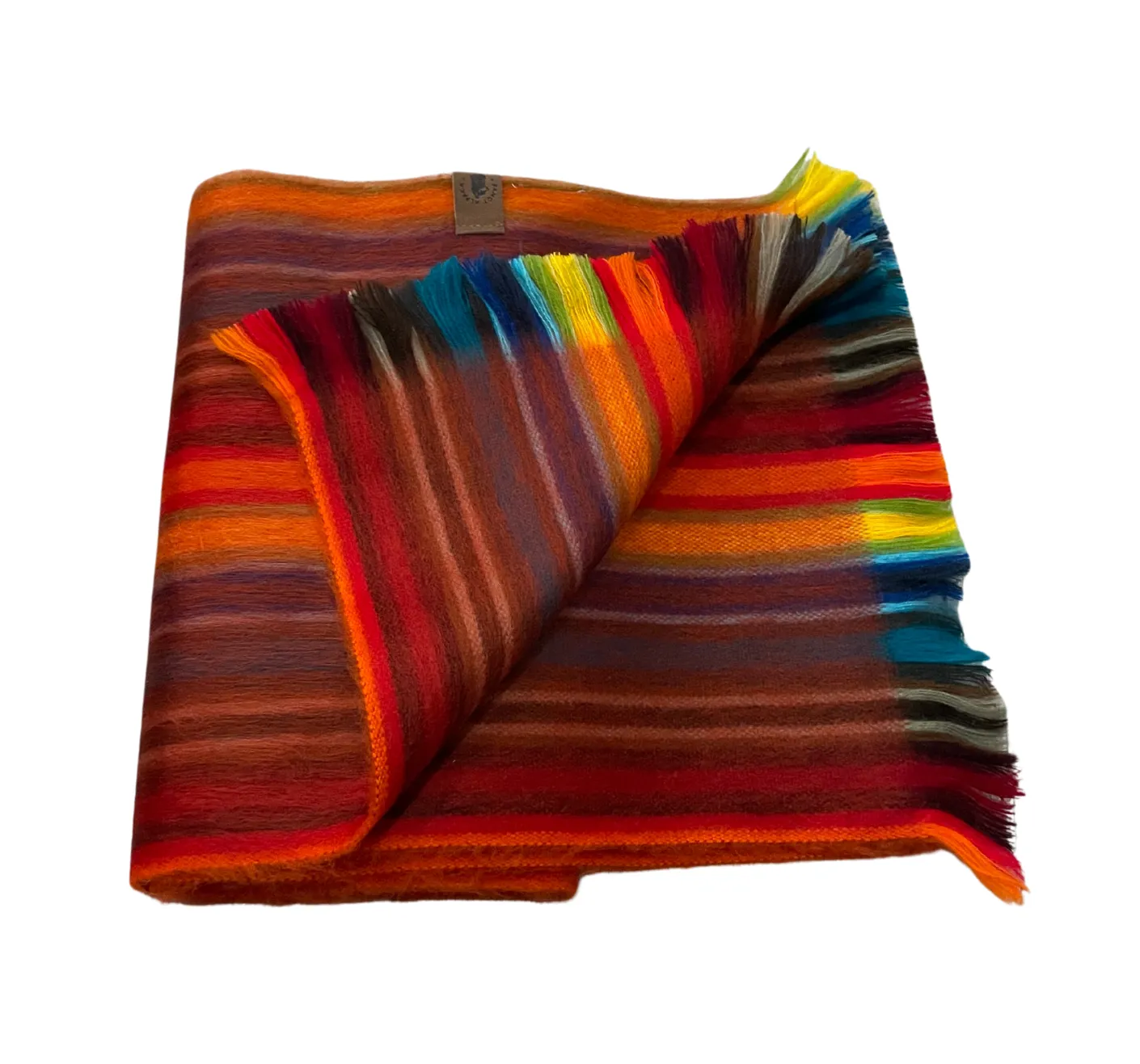 Luxurious Orange And Red Striped Alpaca Scarf