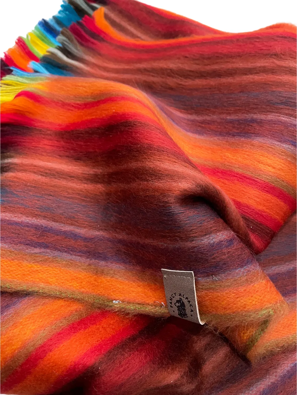 Luxurious Orange And Red Striped Alpaca Scarf