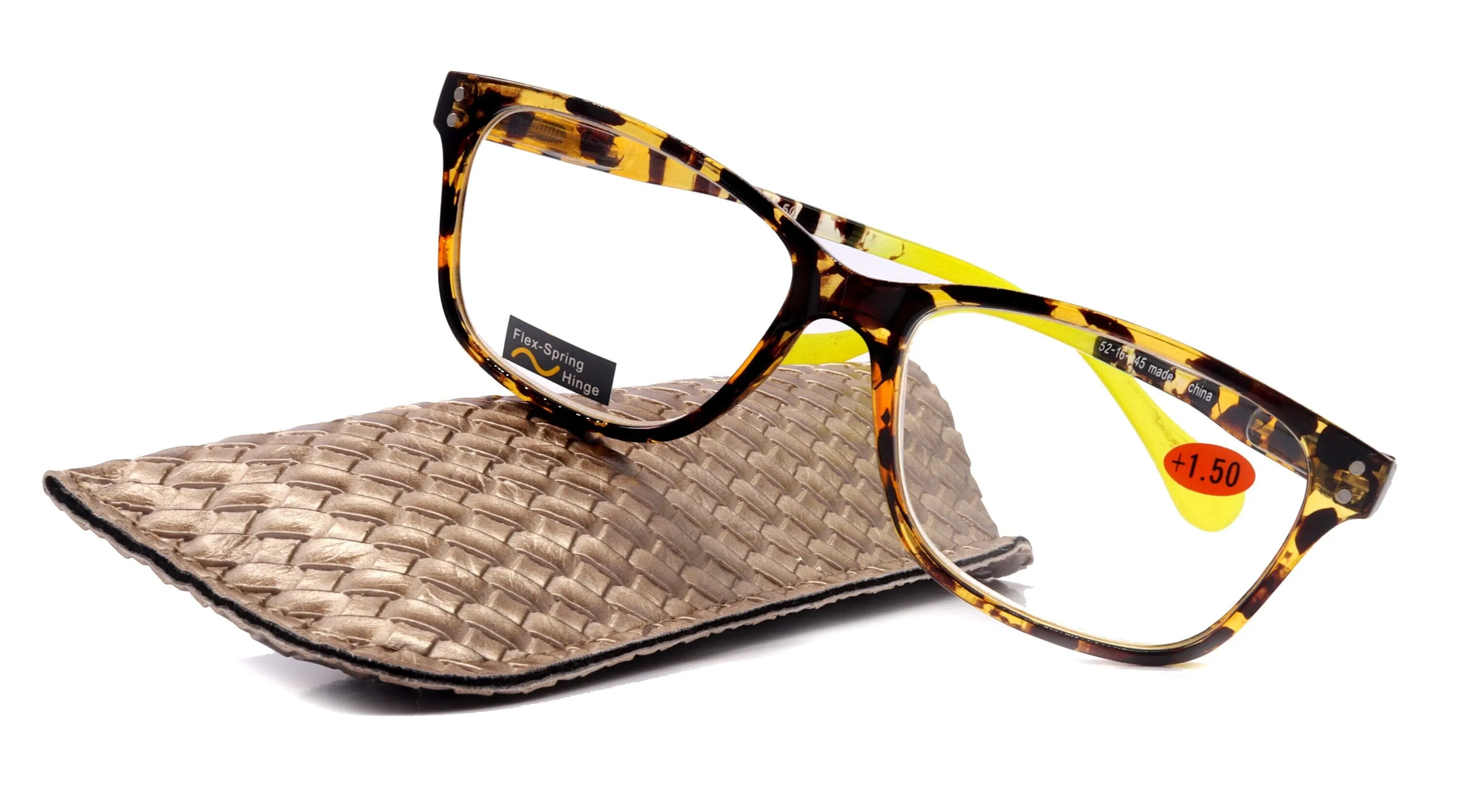 Milan, (Premium) Reading Glasses HighEnd Reader  1.25.. 3 Magnifying Optical Square  Style Tortoise Brown n (Yellow) NY Fifth Avenue