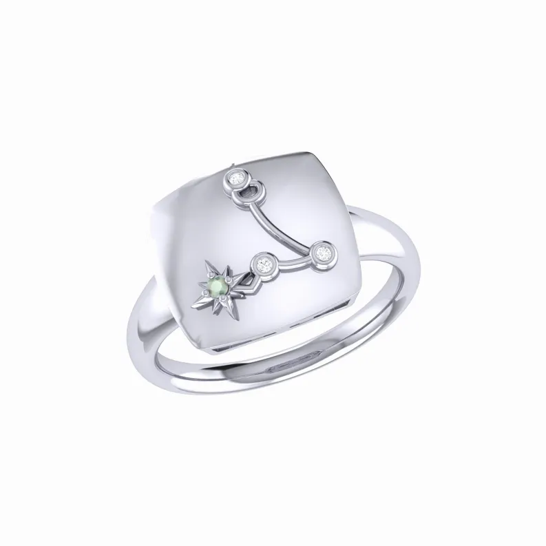 Pisces Two Fish Aquamarine & Diamond Constellation Signet Ring in Sterling Silver