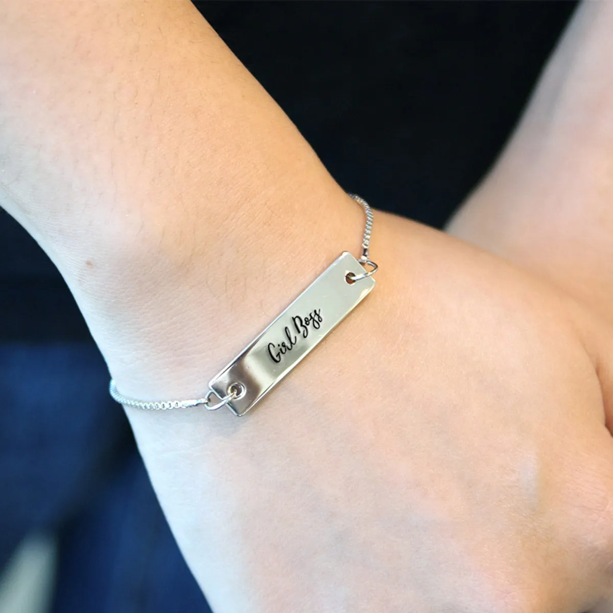 Silver Girl Boss Adjustable Bar Bracelet