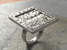 Square Silver Ring - Diamond Statement Ring - Large Square Ring