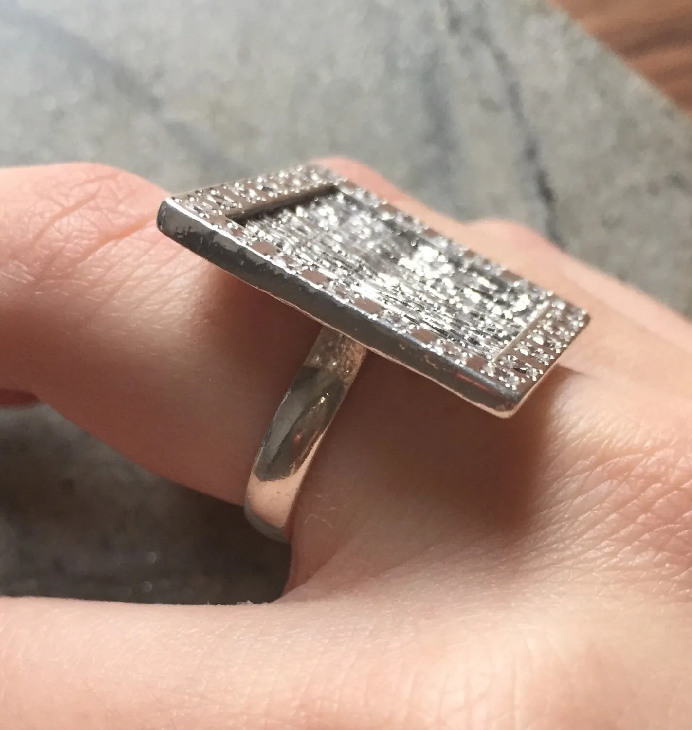 Square Silver Ring - Diamond Statement Ring - Large Square Ring