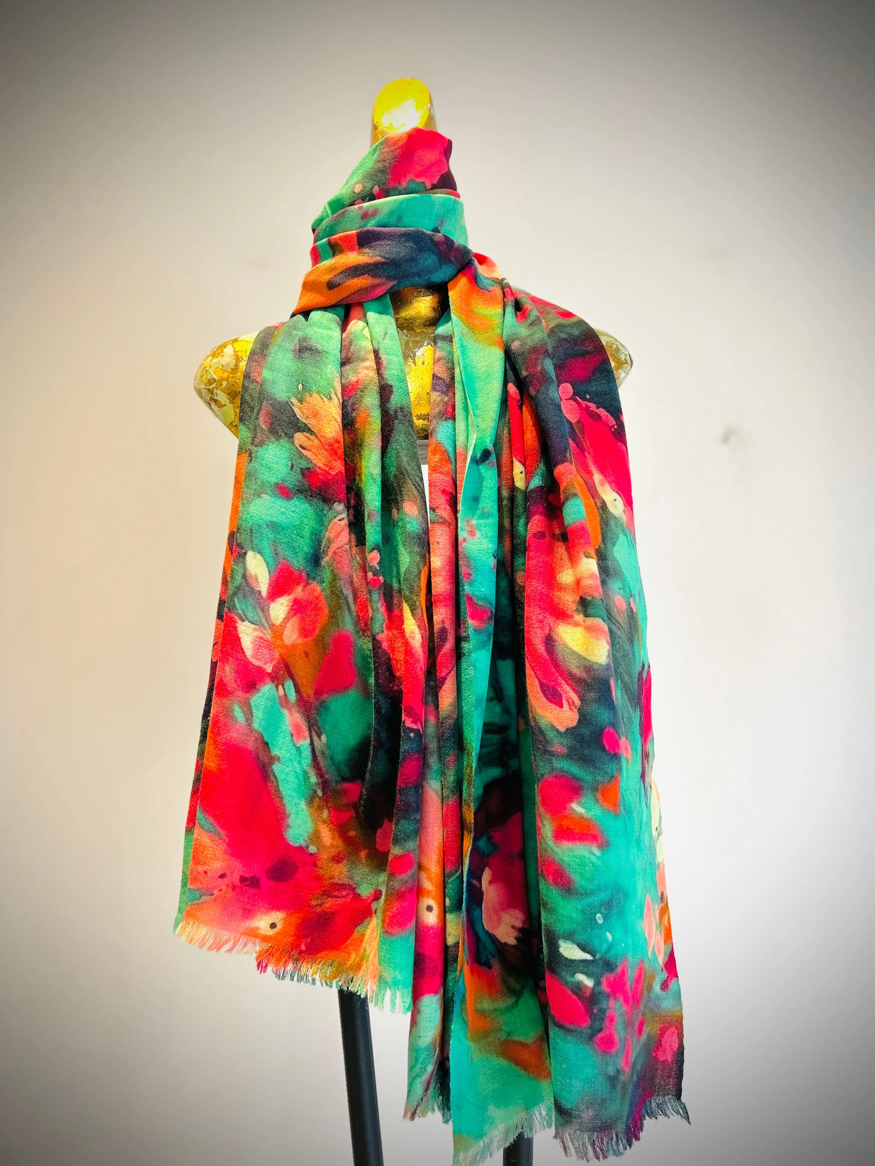 Summer Merino Wool Silk Printed Shawl.     April Sale 25% Off ....At Checkout Use Code April25
