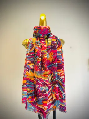 Summer Merino Wool Silk Printed Shawl.     April Sale 25% Off ....At Checkout Use Code April25
