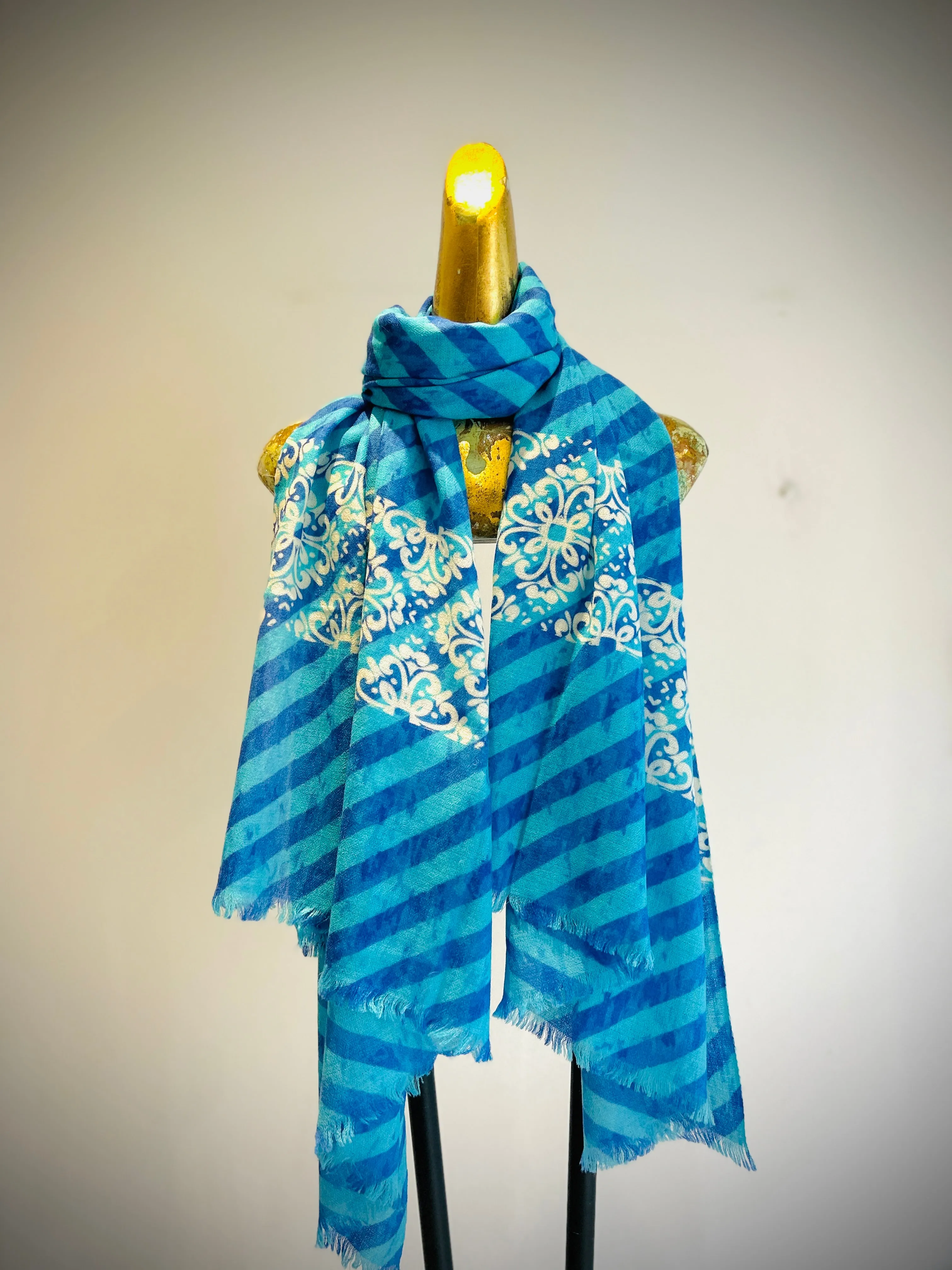 Summer Merino Wool Silk Printed Shawl.     April Sale 25% Off ....At Checkout Use Code April25