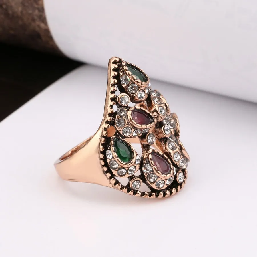 Vintage Jewelry Unique Party Antique Rings For Women with Color Crystal in Gold Color