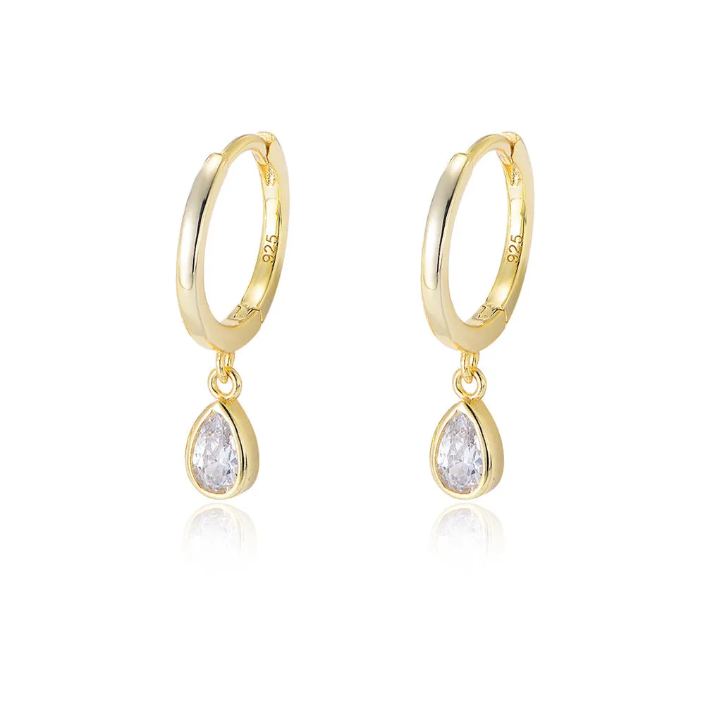 Water Drop Zircon Silver Hoop Earrings for Women
