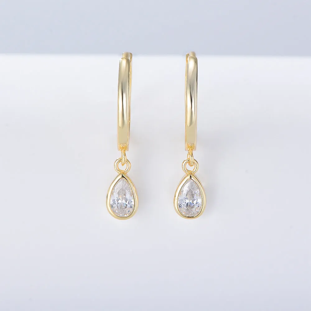 Water Drop Zircon Silver Hoop Earrings for Women