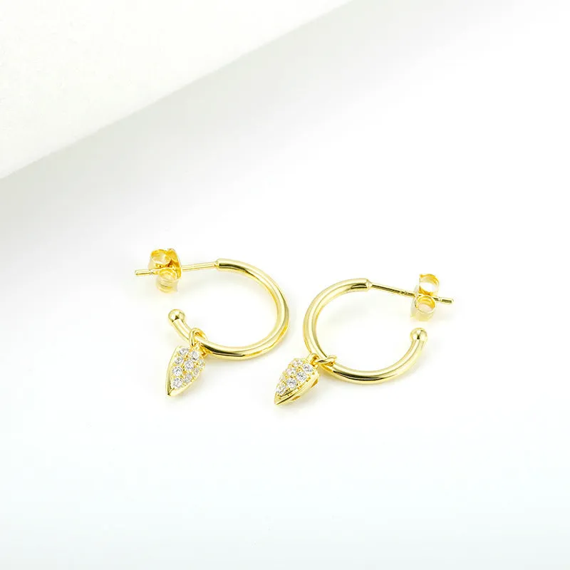 Zircon Bullet Head Silver Hoop Earrings for Women